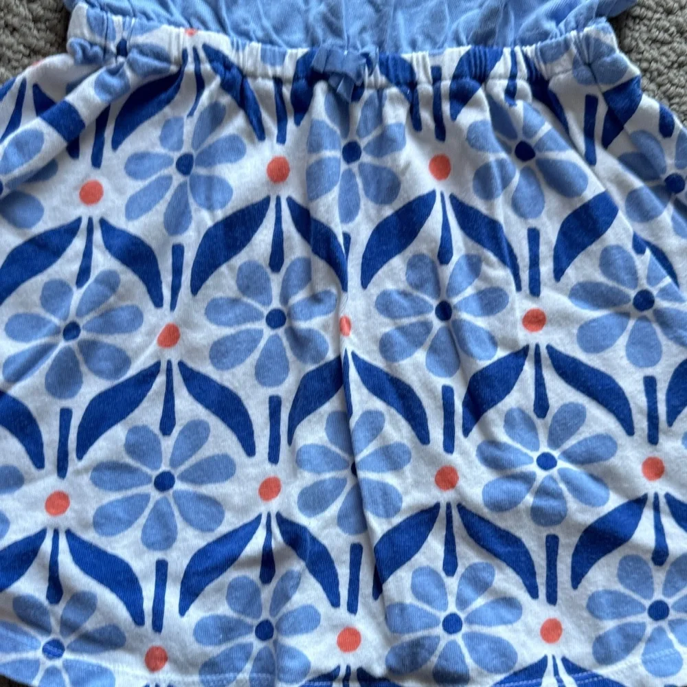 Gymboree Light Blue Top with Navy & Coral Floral Skirt